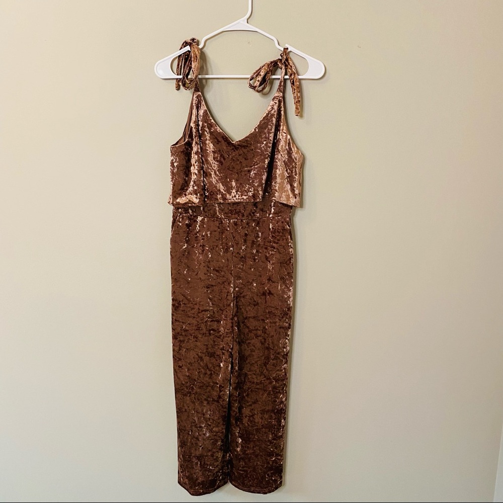 Very J Taupe Velvet Crop Length Romper Size Small